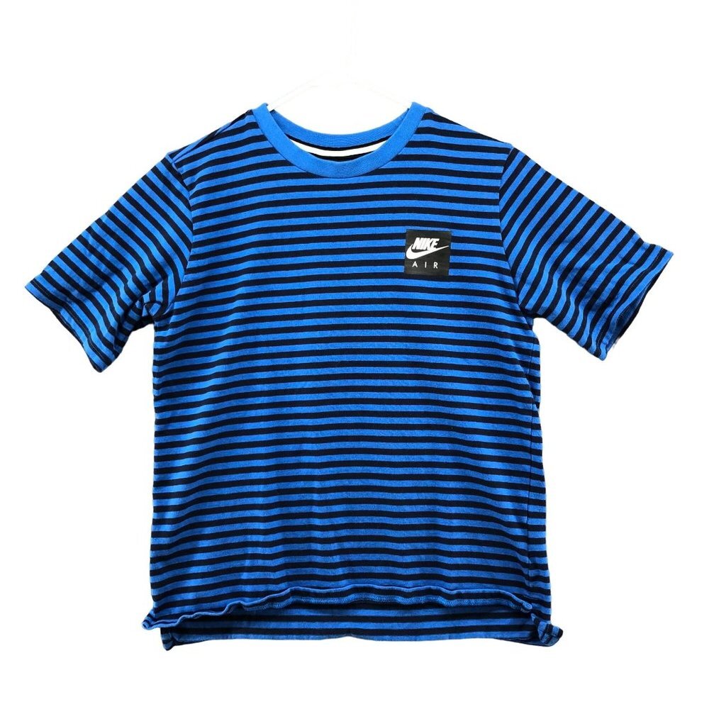 Nike Air‎ Kids XL Striped Blue Black Logo T Shirt Short Sleeve Crew Neck
